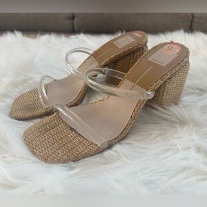 Dolce Vita Tan Woven Wedge Sandals with Clear Straps